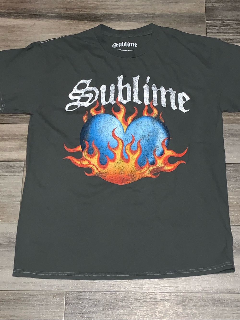Sublime Black Short Sleeve Graphic Tee - Blue Flaming Heart